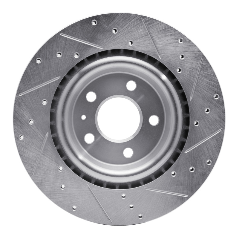 Audi A7 Quattro Brake Rotor (1) - Rear Left - R1 Concepts - Drilled & Slotted - Silver - `08-`25